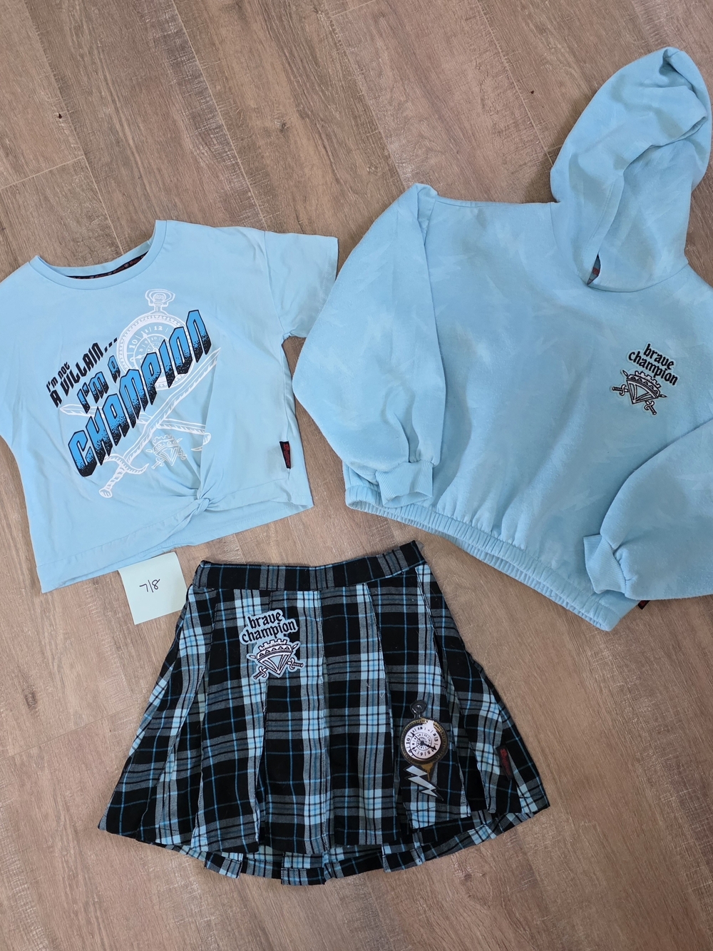Disney Desendents Chloe Light Blue Kids Hoodie, Graphic Tee & Plaid Skirt Set